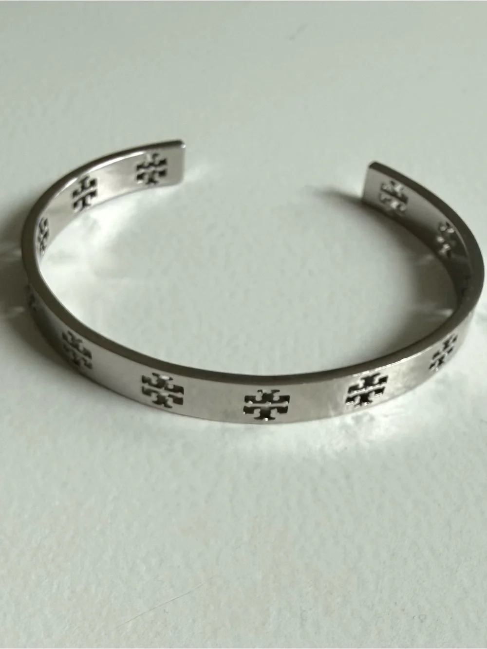 Tory Burch Polished Silver Logo Cutout Bangle